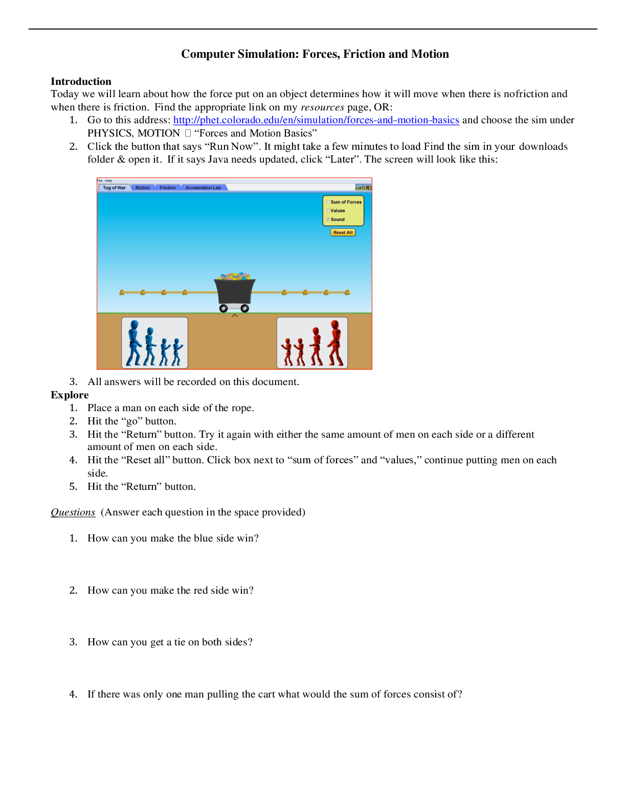 Preview image of Phet Lab Sim Forces & Motion Basics document